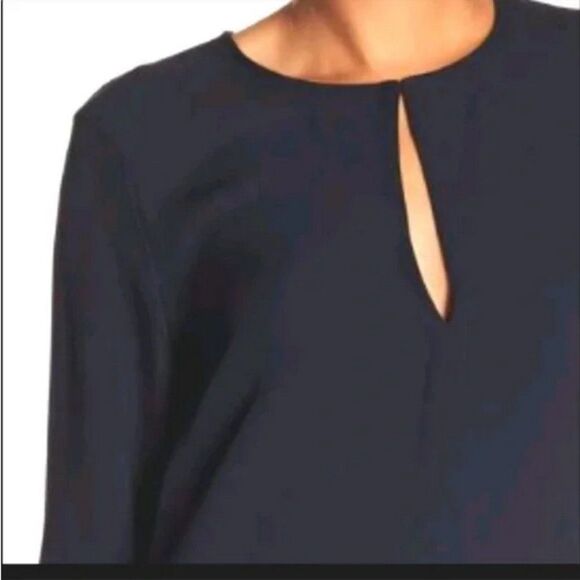 WAYF Navy Blue Long sleeve Keyhole Blouse. - Picture 3 of 9